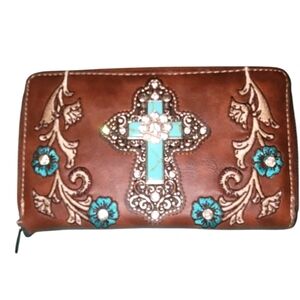 Montana West Silver Turquoise Stone Cross Concho Wallet